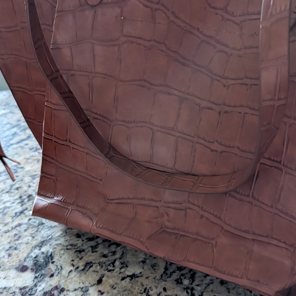 Zara Brown Faux Crocodile Skin Maxi Shopper 11x17x5 - Picture 9 of 10